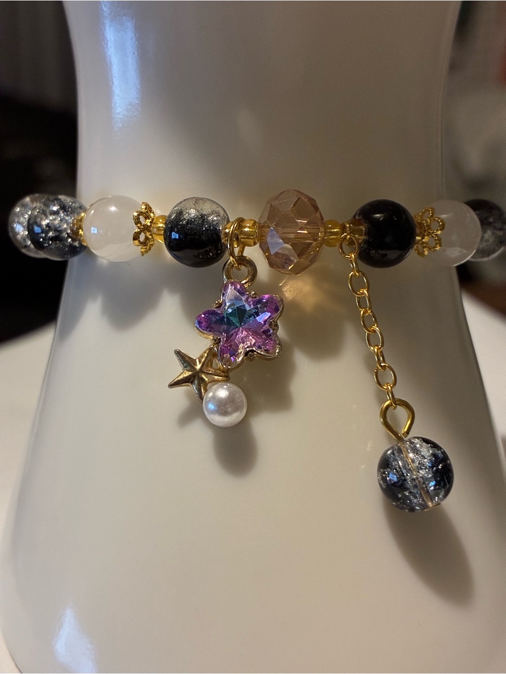 Gold Beaded Bracelet with Purple Star
Charm - Women's Jewelry New WithoutTags